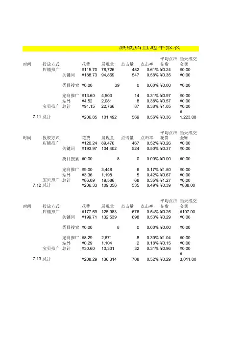 直通车日报表2.0