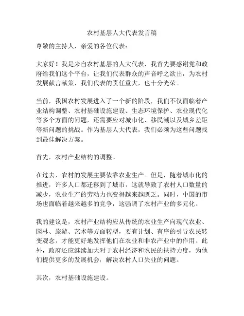 农村基层人大代表发言稿