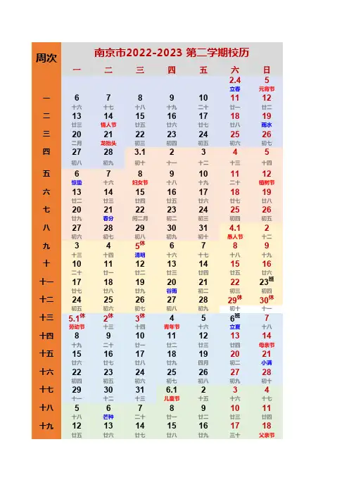 南京市2022-2023学年度 第二学期校历