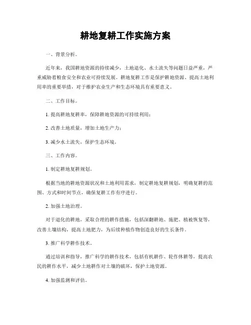 耕地复耕工作实施方案