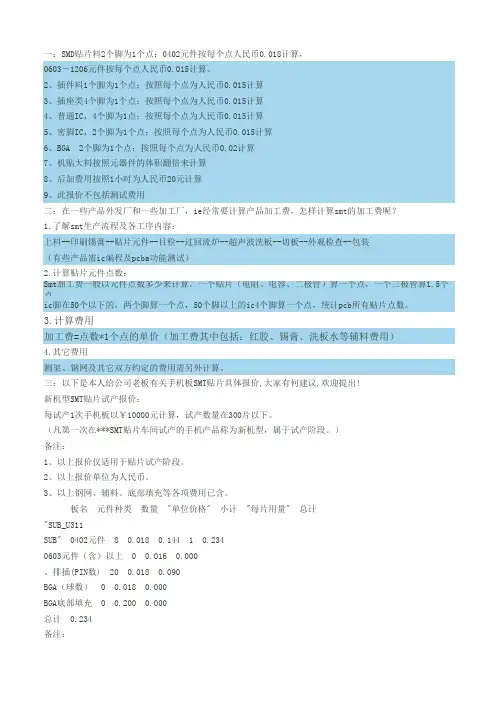 贴片成本核算