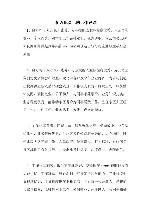 新入职员工的工作评语