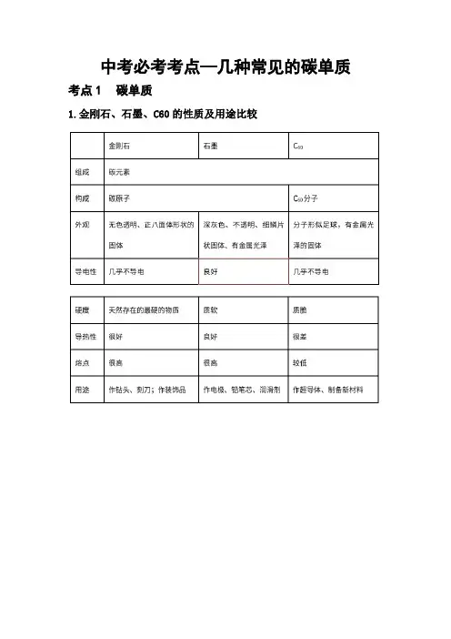 中考必考考点─几种常见的碳单质