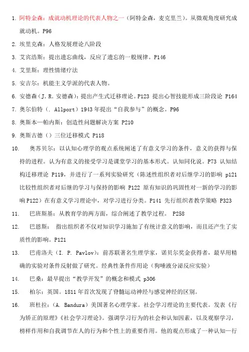 心理学主要思想的代表人物