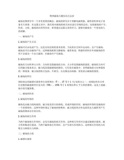 物理磁场大题知识点总结