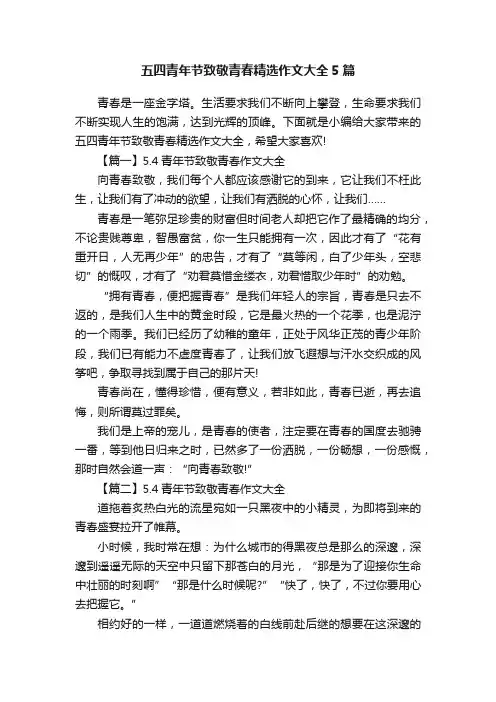 五四青年节致敬青春精选作文大全5篇