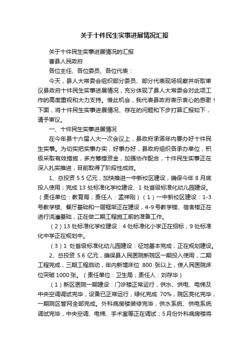 关于十件民生实事进展情况汇报