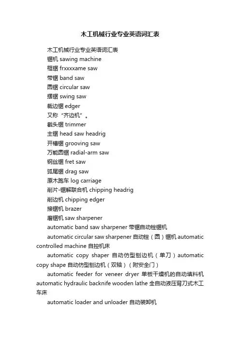 木工机械行业专业英语词汇表