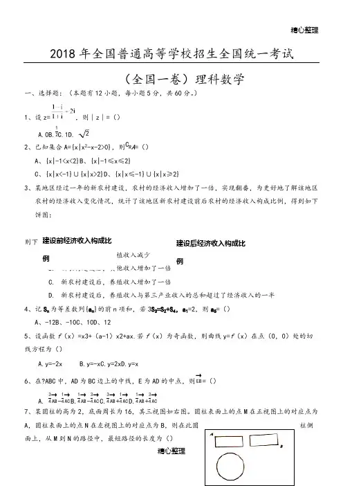 (完整版)2018全国高考理科数学[全国一卷]试题及答案解析,推荐文档