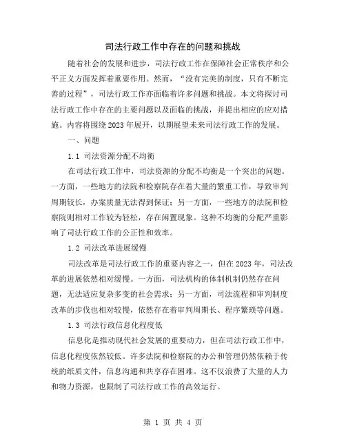 司法行政工作中存在的问题和挑战
