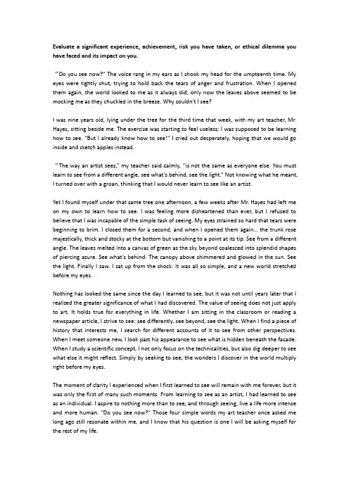 美国大学申请文书范文2
