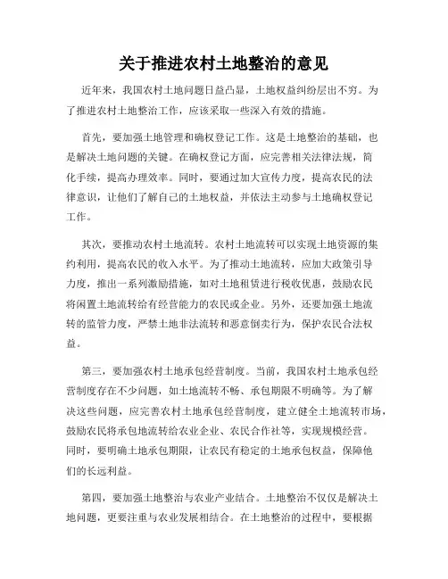 关于推进农村土地整治的意见
