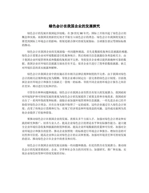 绿色会计在我国企业的发展探究