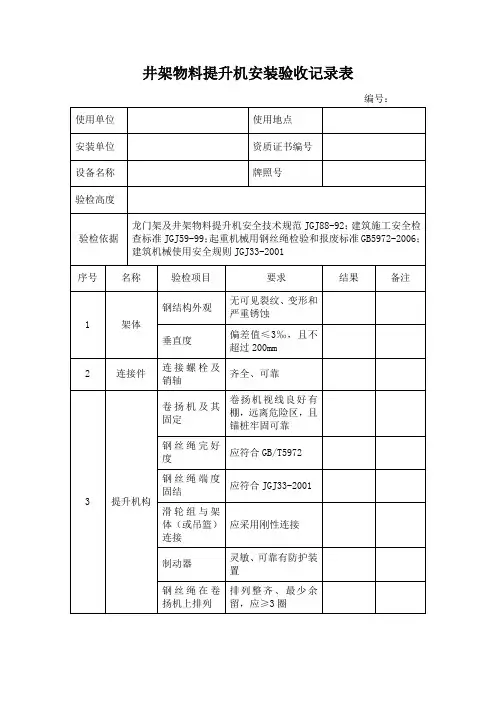 井架物料提升机安装验收记录表