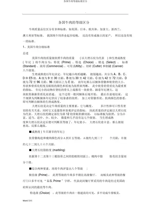 各国牛肉等级标准划分