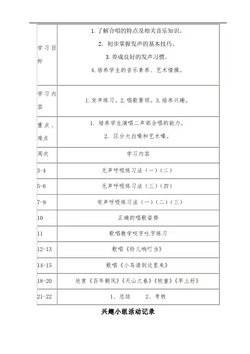 合唱兴趣小组活动记录