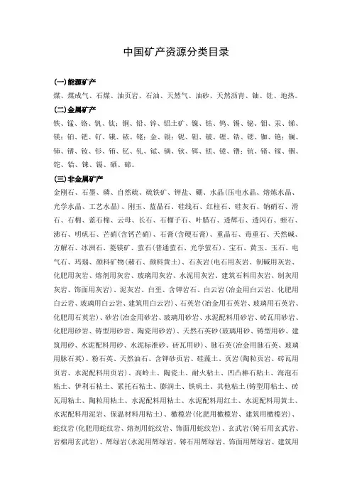 中国矿产资源分类目录