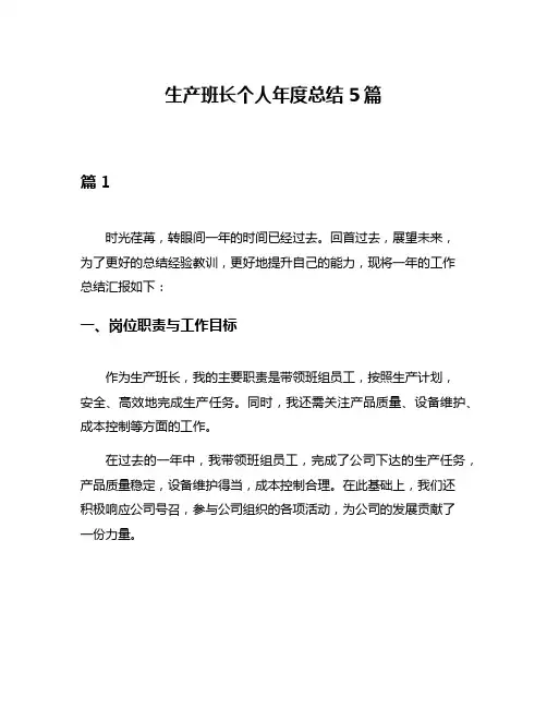 生产班长个人年度总结5篇