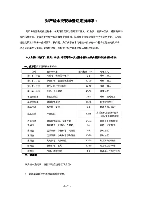 财产保险：水灾现场查勘定损标准6——皮革、家具、纺织、布匹类