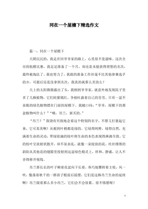 同在一个屋檐下精选作文