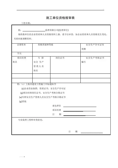 施工单位资质报审表范本