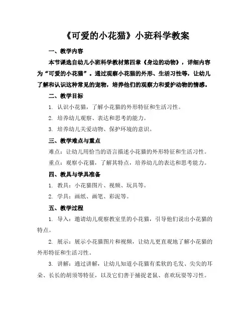 《可爱的小花猫》小班科学教案