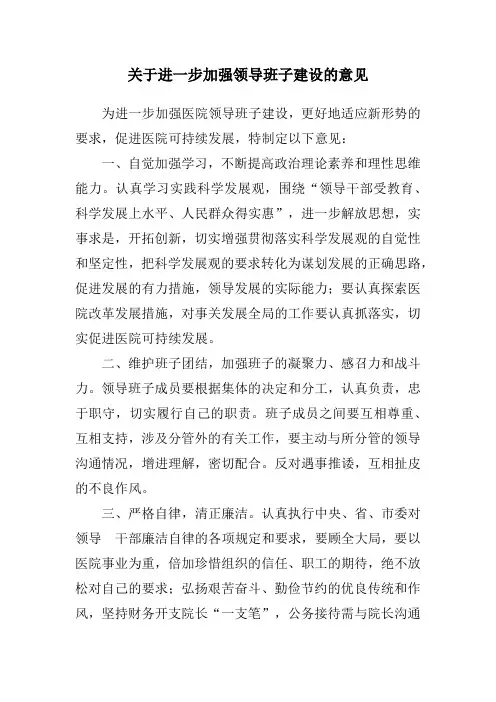 关于进一步加强领导班子建设的意见