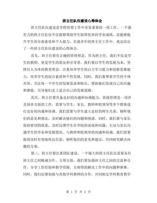 班主任队伍建设心得体会