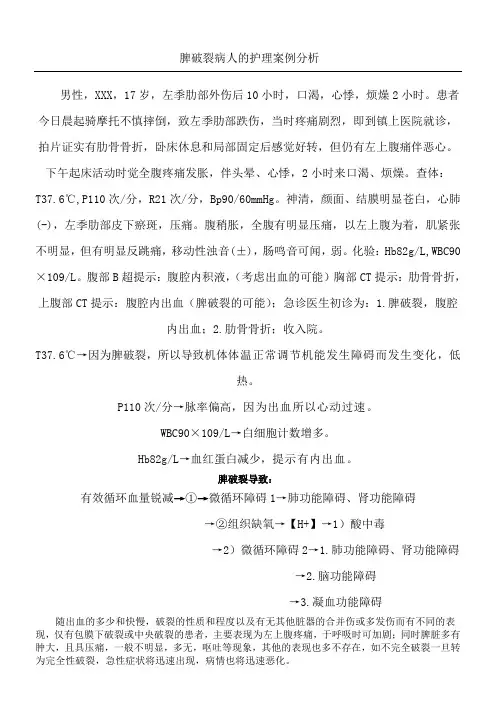 脾破裂护理病案分析 (2)