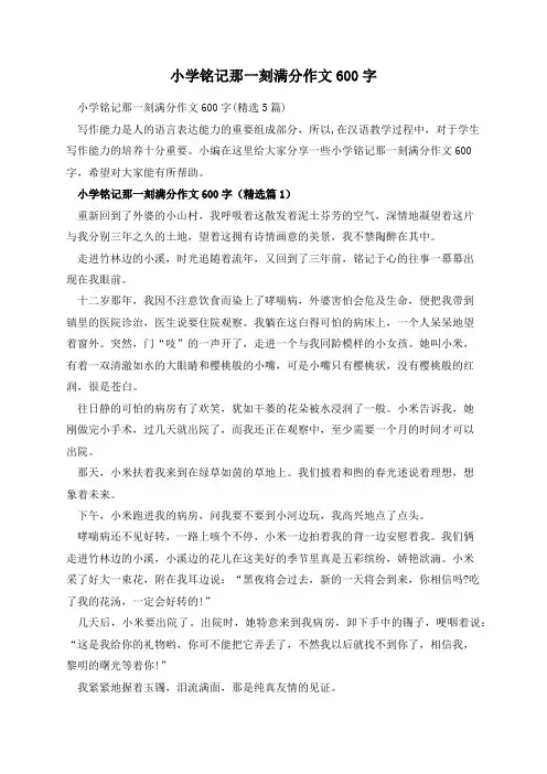小学铭记那一刻满分作文600字