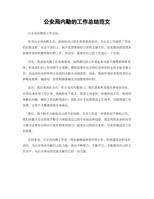 公安局内勤的工作总结范文
