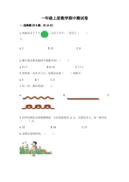 一年级上册数学期中测试卷精品(各地真题)