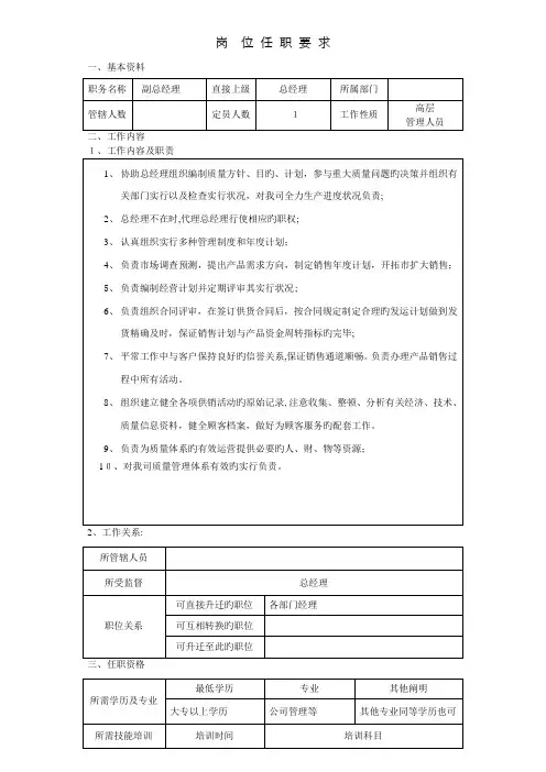 副总经理任职要求