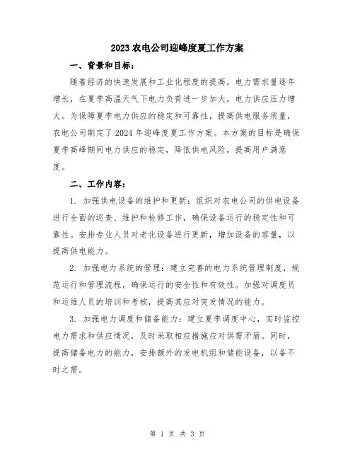 2023农电公司迎峰度夏工作方案