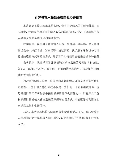 计算机输入输出系统实验心得报告