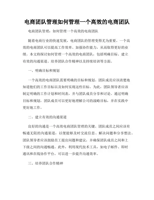 电商团队管理如何管理一个高效的电商团队