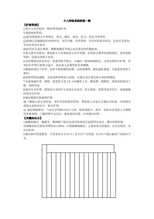儿童神经内科《小儿神经系统》护理常规