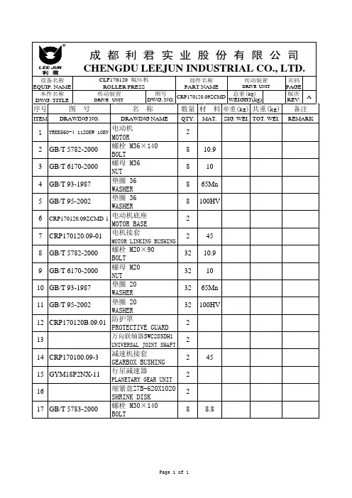 CRP170120辊压机机械部分图纸