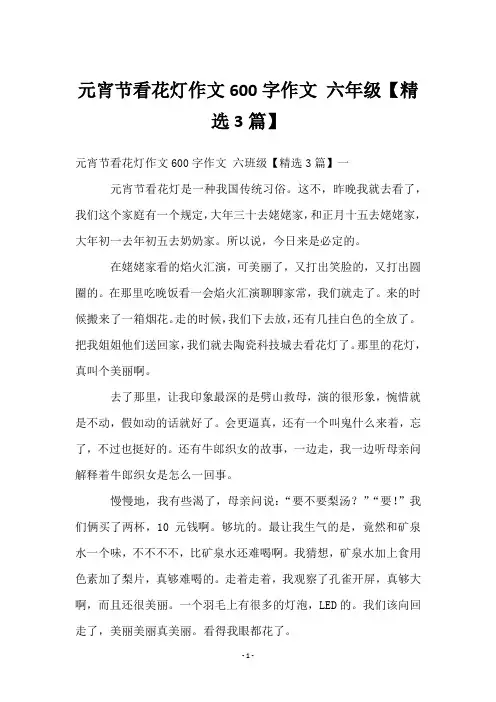 元宵节看花灯作文600字作文 六年级【3篇】