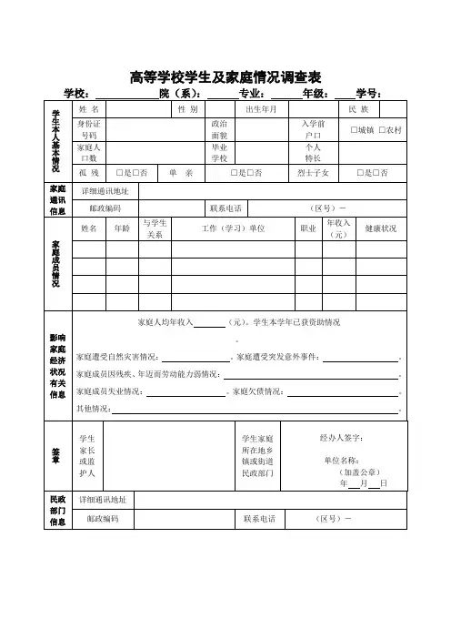 大学生贫困助学金申请表