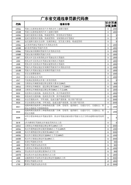广东省交通违章代码