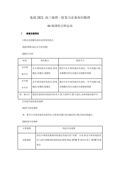 2020年高三地理一轮复习(备战2021) 必备知识梳理 04 地球的公转运动