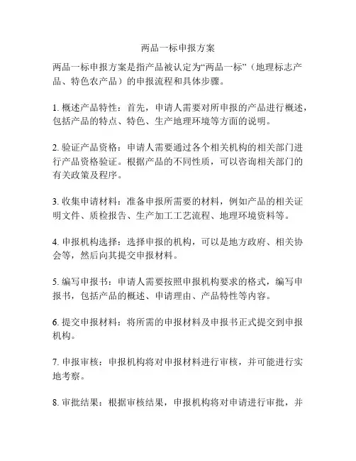 两品一标申报方案