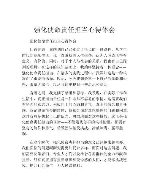 强化使命责任担当心得体会