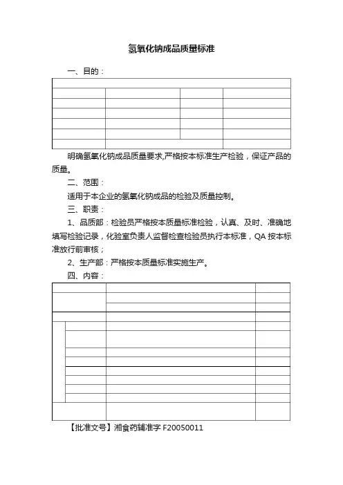 氢氧化钠成品质量标准
