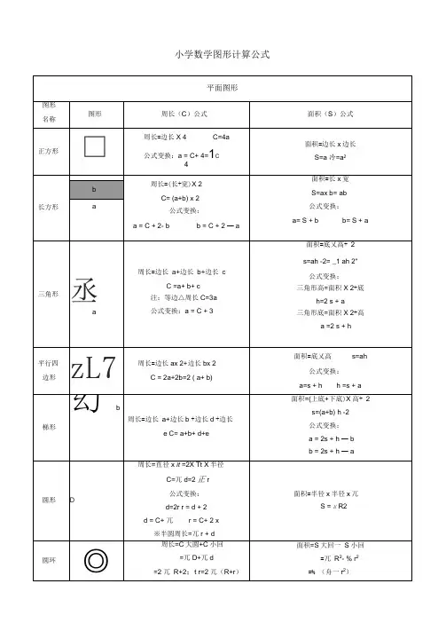 (完整版)小学数学图形计算公式大全