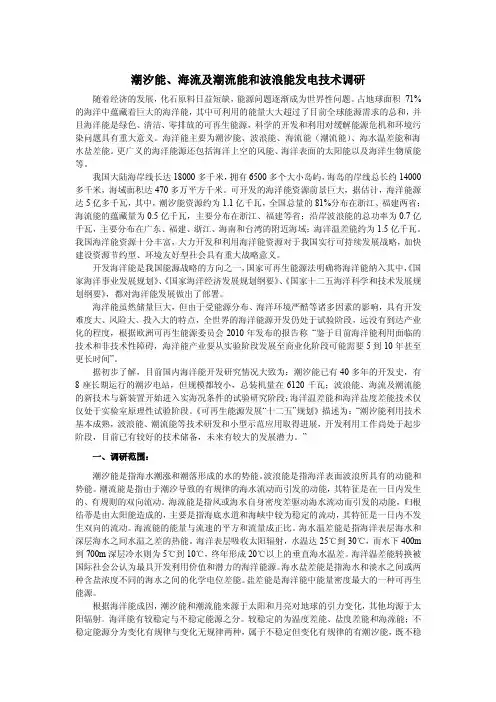 潮汐能、海流及潮流能和波浪能发电技术调研大纲201303