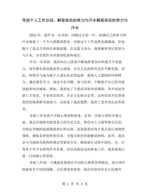 导游个人工作总结：解密背后的努力与汗水