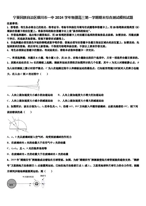 宁夏回族自治区银川市一中2024学年物理高三第一学期期末综合测试模拟试题含解析