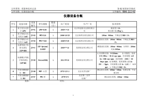 仪器设备台账模板